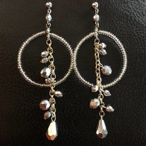 Silver Crystal Beaded Chandelier Earrings 3" USA Handmade